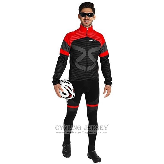 2019 Cycling Jersey Nalini Black Red Long Sleeve And Bib Tight